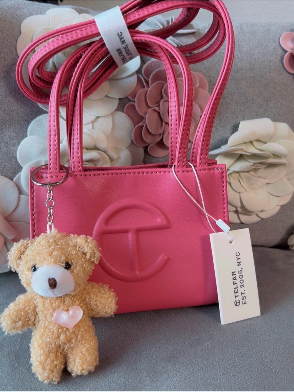Telfar Pink Mini Tote with Teddy Charm